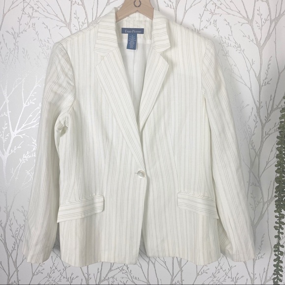EVAN-PICONE Linen Blend Green Cream Stripe Blazer 1-button Closure 12 - Picture 11 of 11